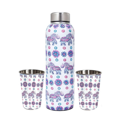 LA' FORTE Premium Stainless Steel Bottle & 02 Tumbler Set ( Water Bottle X 1000 ml ; 02 Glasses X 250 ml each)