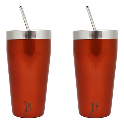 Stainless Steel Tumbler Set (650 ml) with Stainless Steel Lid and Straw – Premium Powder Coated Design for Hot & Cold Beverages (Set of 2, Color Options- Gold, Blue, Green)