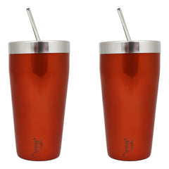 Stainless Steel Tumbler Set (650 ml) with Stainless Steel Lid and Straw – Premium Powder Coated Design for Hot & Cold Beverages (Set of 2, Color Options- Gold, Blue, Green)