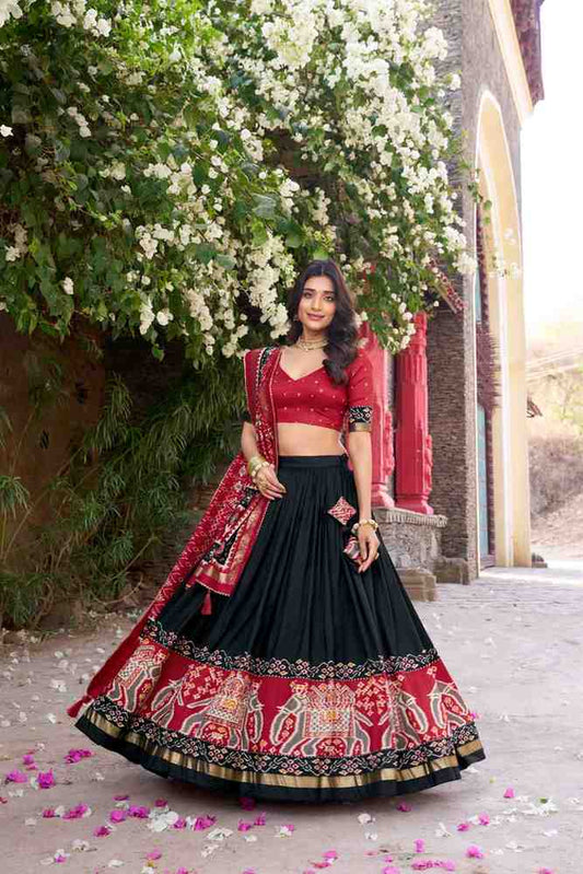 Tussar Silk Kalamkari Print Lehenga Choli with Dupatta – Stitched Set