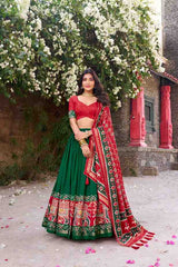 Tussar Silk Kalamkari Print Lehenga Choli with Dupatta – Stitched Set