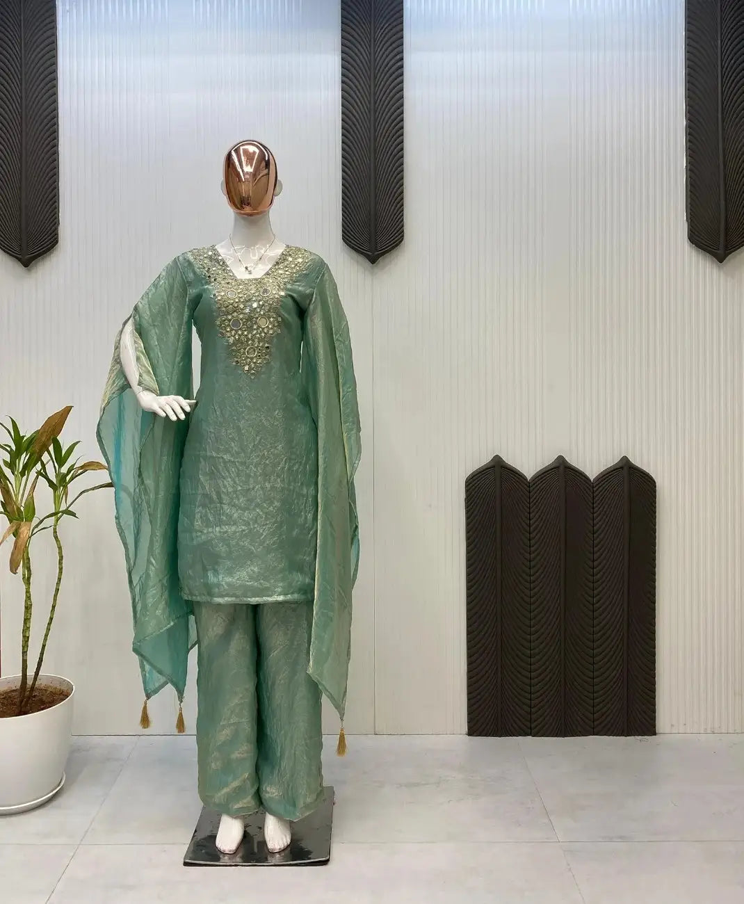 Designer Real Mirror Work Kaftan Cord Set Outfit