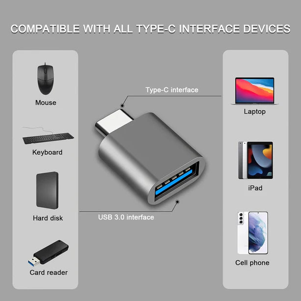 Flixx USB Type-C to USB-A Adapter, High-Speed USB 3.0 Transfer