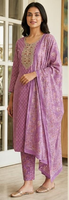 Cotton 3 Piece Kurta Set for Women front view