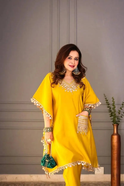 Stylish Embroidered Kaftan with Pant Set