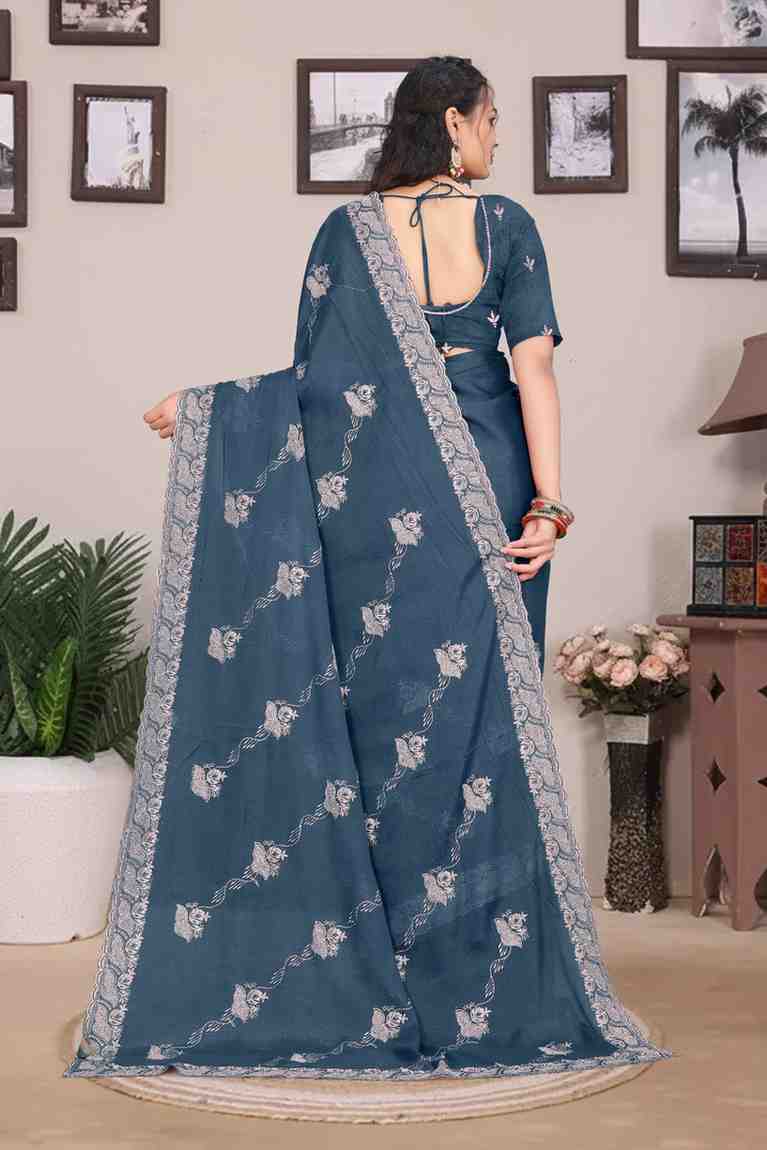 Devi womens georgette saree with embroidery mirror and swarovski work festive wear
