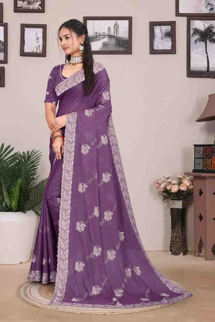 Devi womens georgette saree with embroidery mirror and swarovski work festive wear