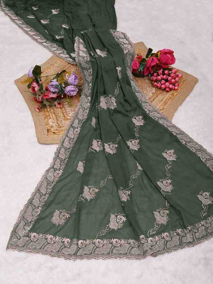 Devi womens georgette saree with embroidery mirror and swarovski work festive wear
