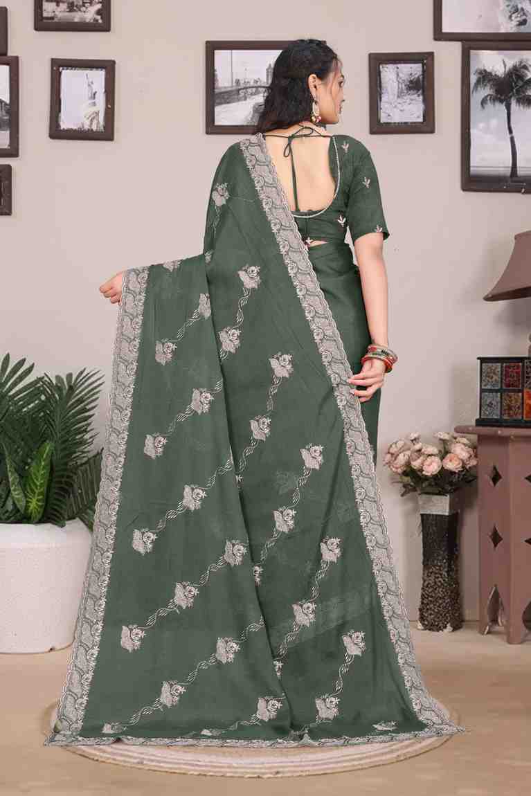 Devi womens georgette saree with embroidery mirror and swarovski work festive wear