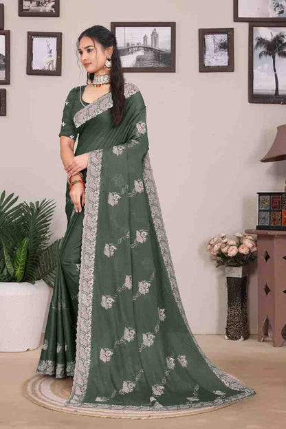 Devi womens georgette saree with embroidery mirror and swarovski work festive wear