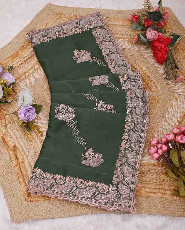 Devi womens georgette saree with embroidery mirror and swarovski work festive wear