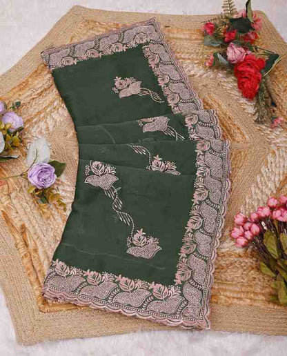 Devi womens georgette saree with embroidery mirror and swarovski work festive wear