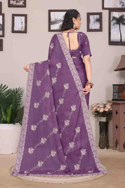 Devi womens georgette saree with embroidery mirror and swarovski work festive wear