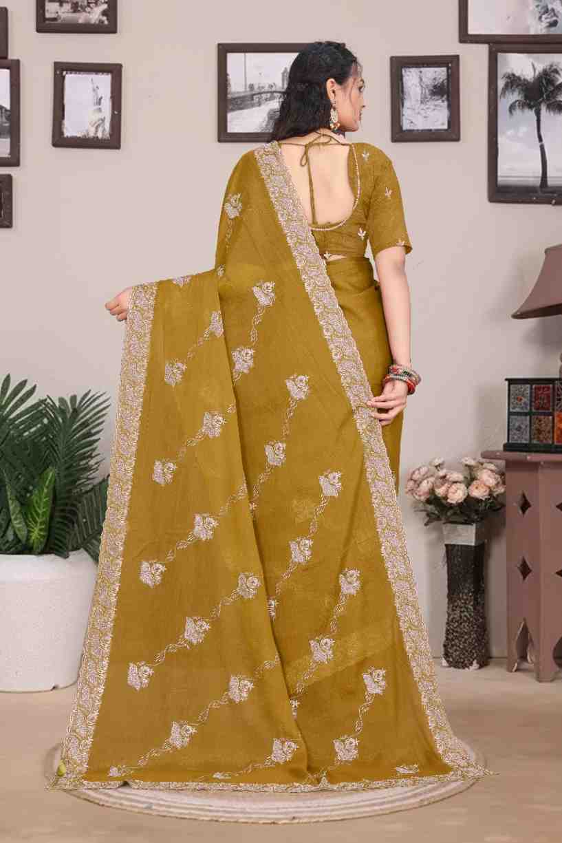Devi womens georgette saree with embroidery mirror and swarovski work festive wear