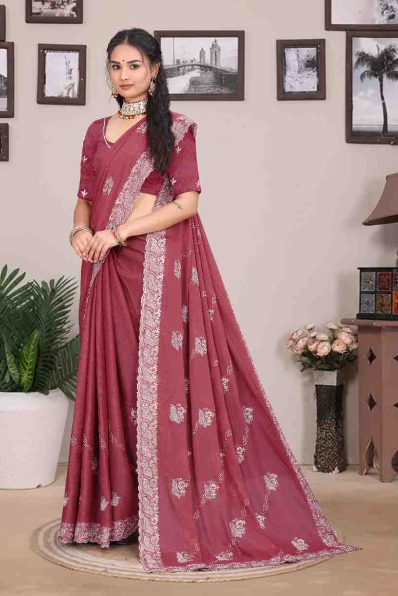 Devi womens georgette saree with embroidery mirror and swarovski work festive wear