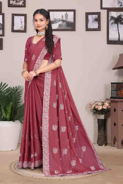 Devi womens georgette saree with embroidery mirror and swarovski work festive wear