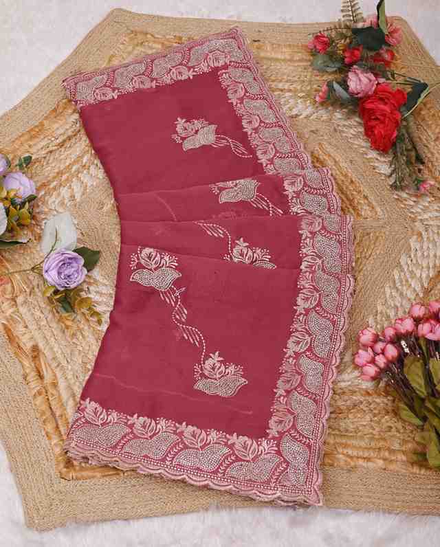 Devi womens georgette saree with embroidery mirror and swarovski work festive wear