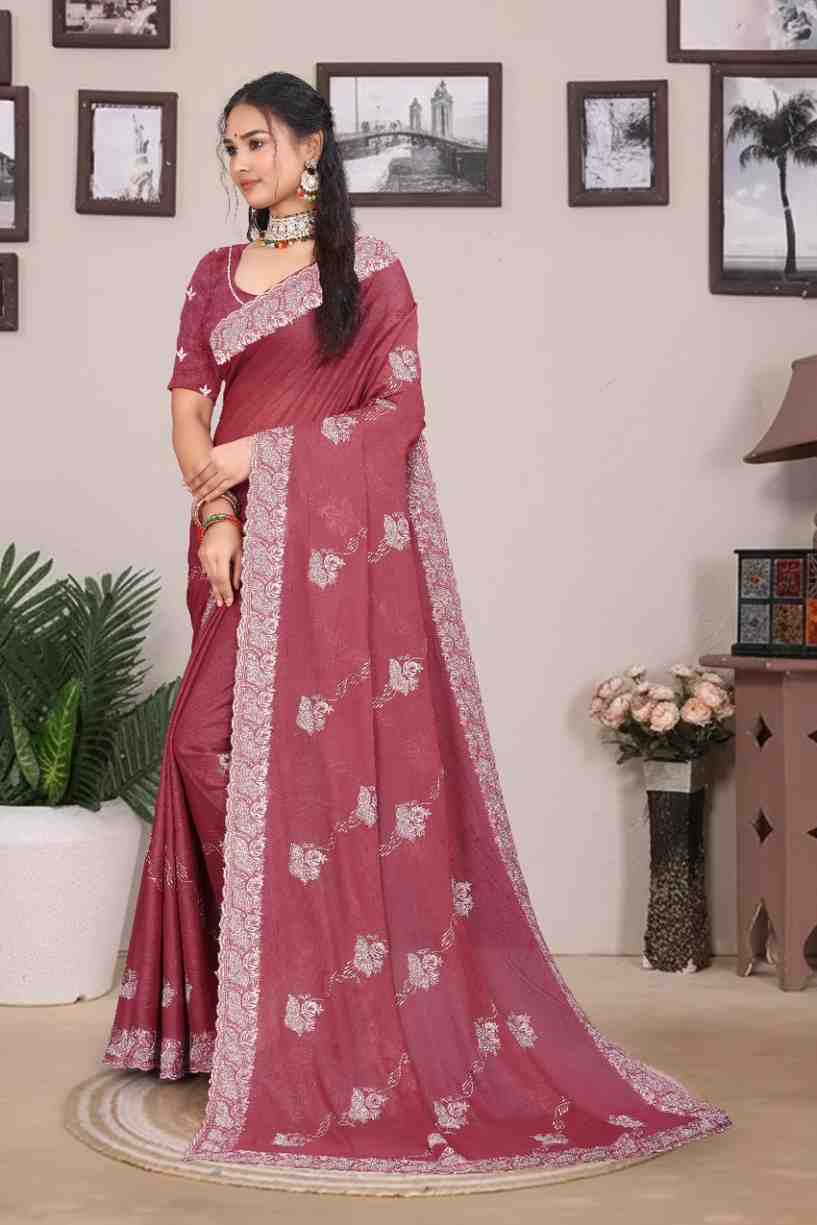 Devi womens georgette saree with embroidery mirror and swarovski work festive wear