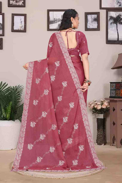 Devi womens georgette saree with embroidery mirror and swarovski work festive wear
