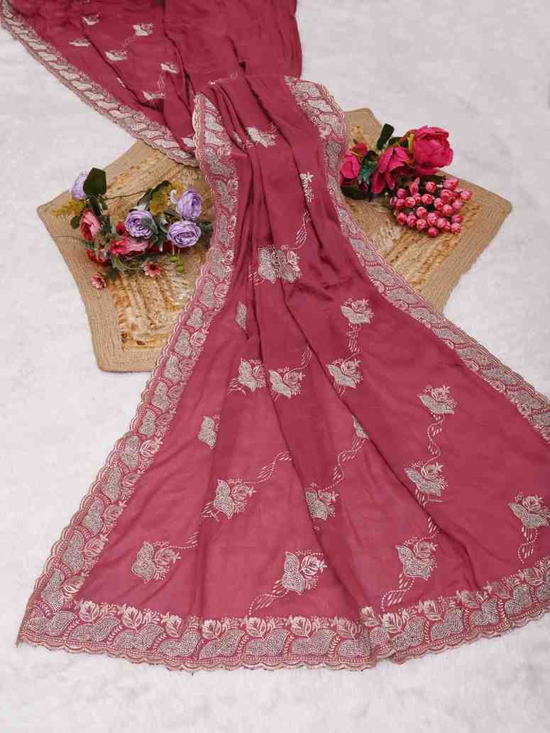 Devi womens georgette saree with embroidery mirror and swarovski work festive wear