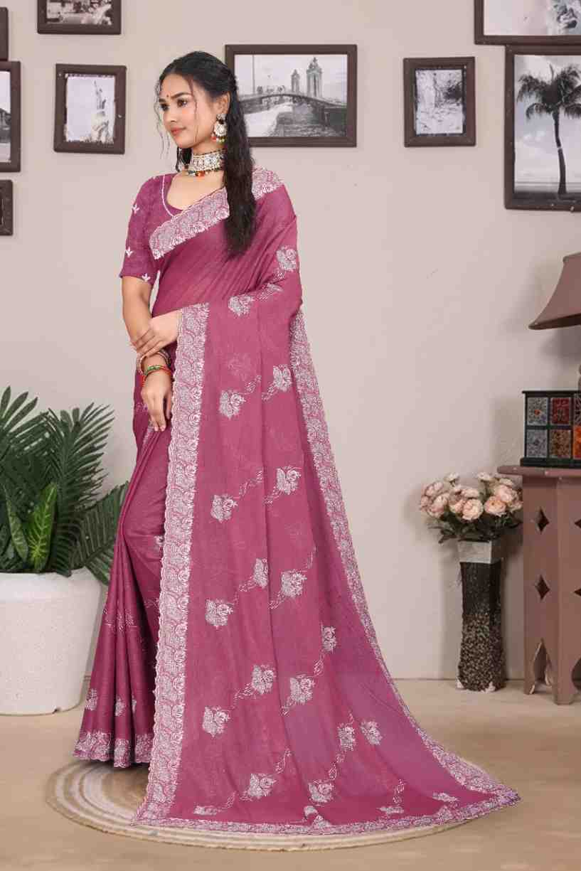 Devi womens georgette saree with embroidery mirror and swarovski work festive wear