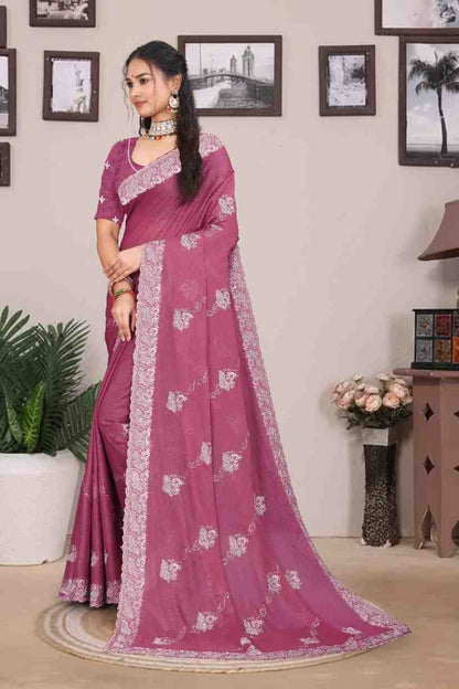 Devi womens georgette saree with embroidery mirror and swarovski work festive wear
