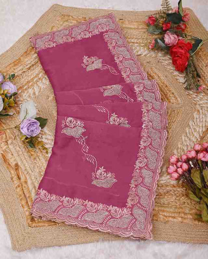 Devi womens georgette saree with embroidery mirror and swarovski work festive wear