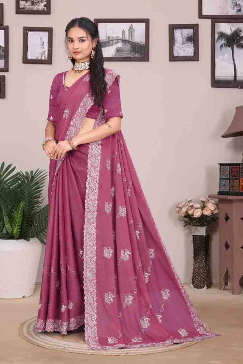 Devi womens georgette saree with embroidery mirror and swarovski work festive wear