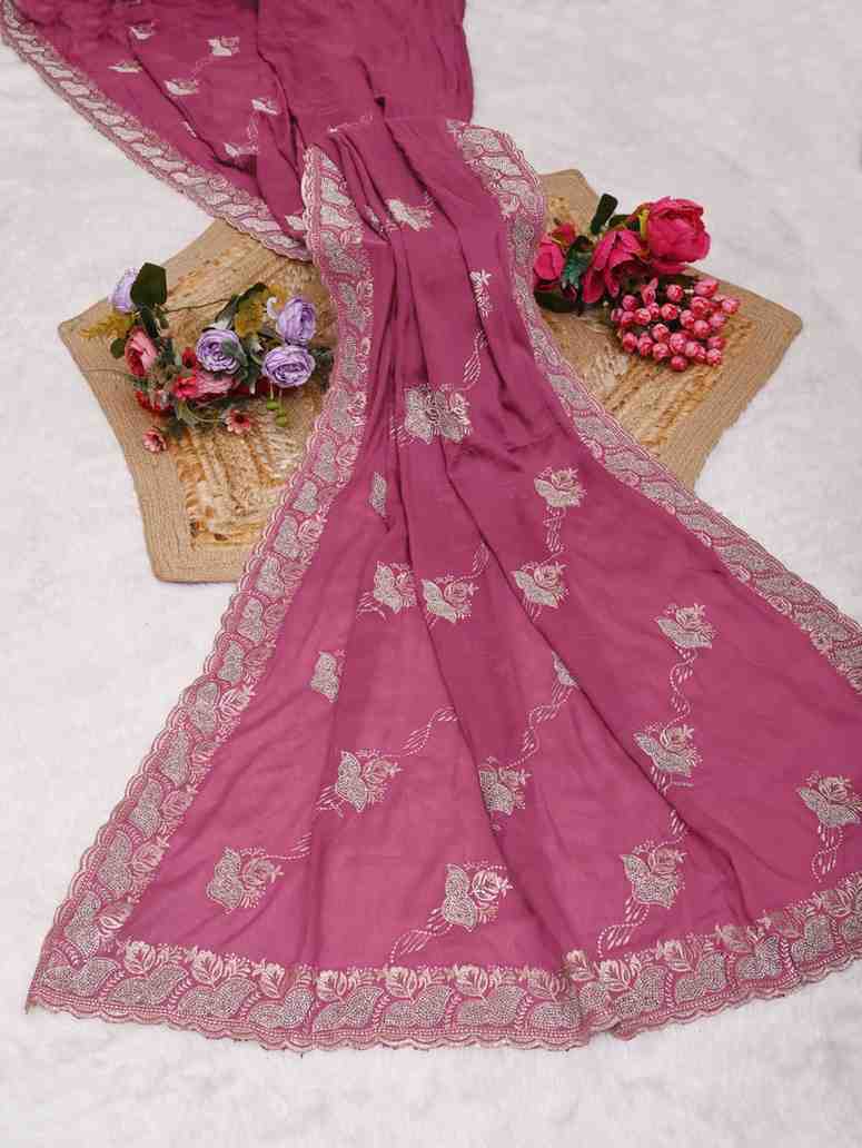 Devi womens georgette saree with embroidery mirror and swarovski work festive wear