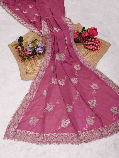 Devi womens georgette saree with embroidery mirror and swarovski work festive wear
