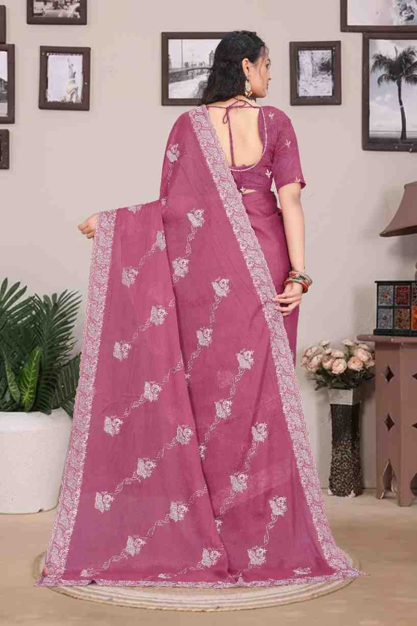 Devi womens georgette saree with embroidery mirror and swarovski work festive wear