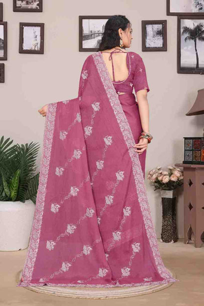 Devi womens georgette saree with embroidery mirror and swarovski work festive wear