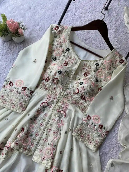 Designer Rangoli Silk Sequence Embroidered Top Plazzo Set with Dupatta