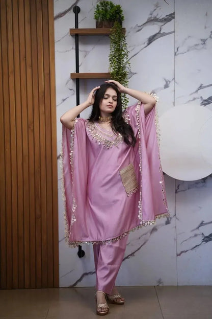 Stylish Embroidered Kaftan with Pant Set