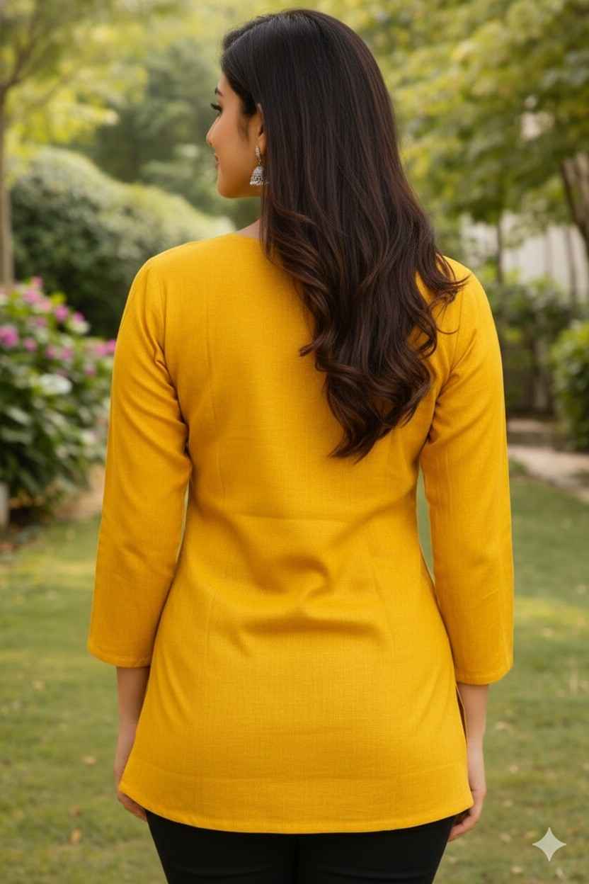 Women embroidered cotton short kurta back view