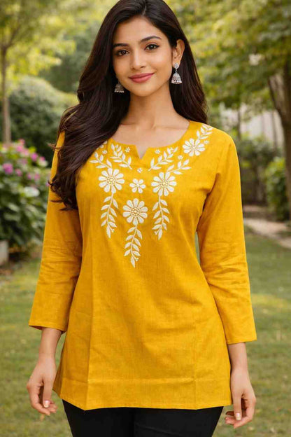 women chikankari cotton short kurta embroidered floral kurta