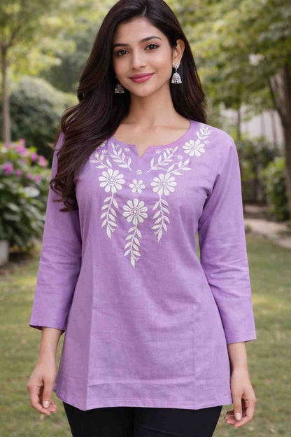 women chikankari short kurta cotton embroidered kurta