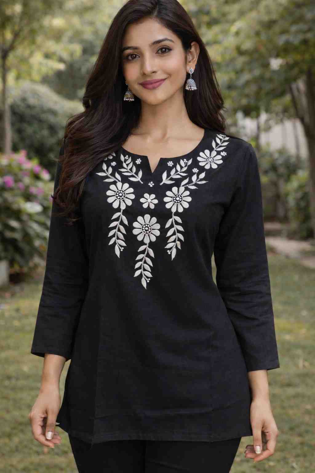 women chikankari short kurta cotton embroidered floral kurta