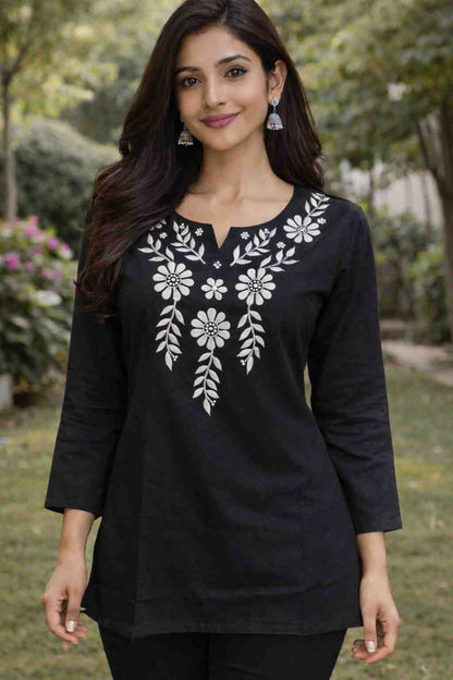 women chikankari short kurta cotton embroidered floral kurta