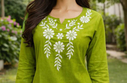 Women embroidered cotton short kurta ethnic style