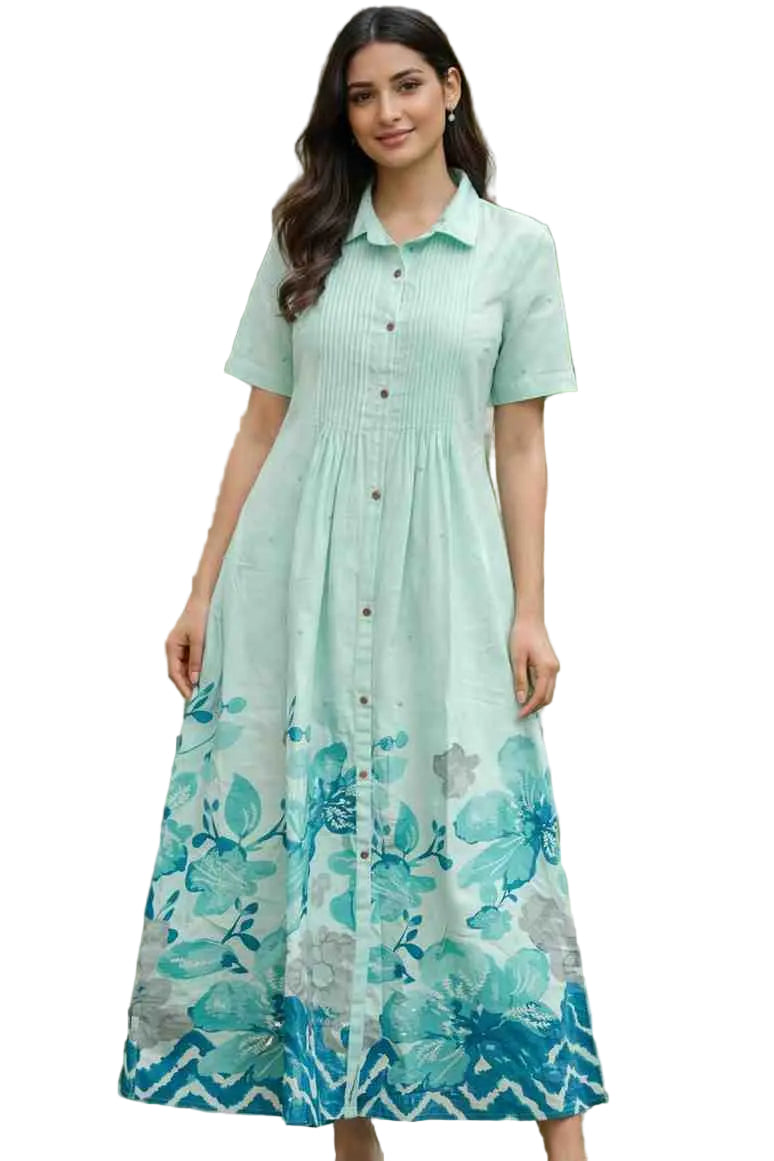 Elegant Cotton Maxi Dress with Floral Print | Button Down Style - indiya Se