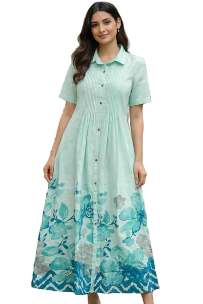 Elegant Cotton Maxi Dress with Floral Print | Button Down Style - indiya Se