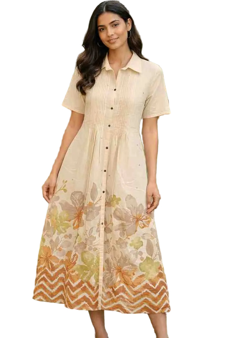Elegant Cotton Maxi Dress with Floral Print | Button Down Style - indiya Se