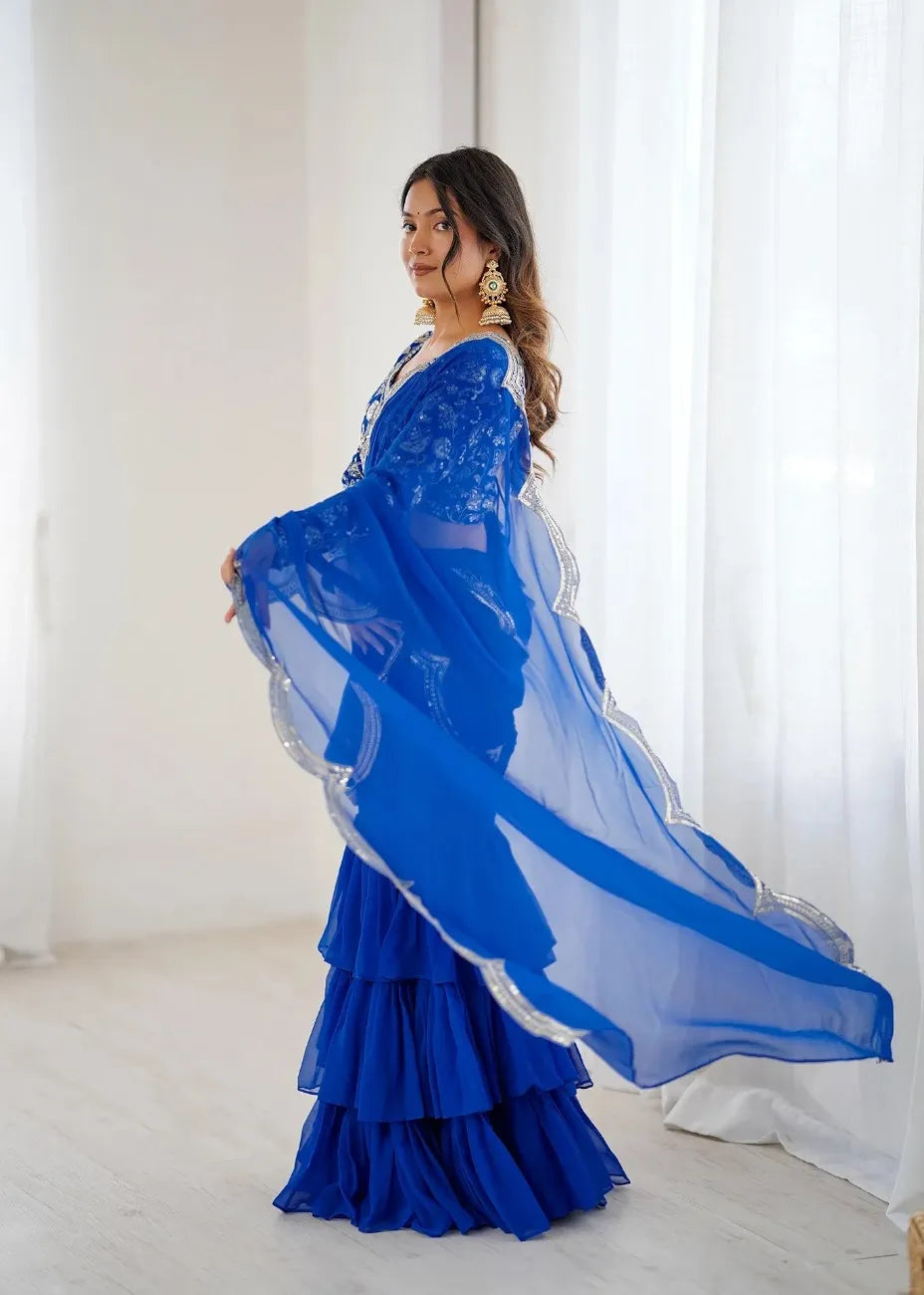 Beautifull Drape Embroidery Ruffle Saree