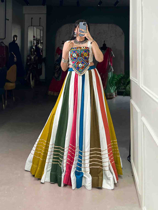 Gamthi Mirror Work Lehenga Choli in Pure Rayon – Stitched Set