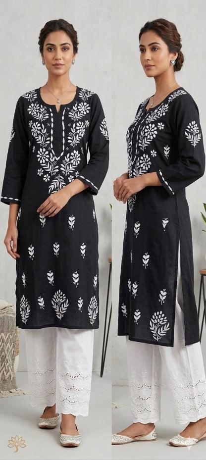 Black Rayon Chikankari Embroidered Kurta for Women