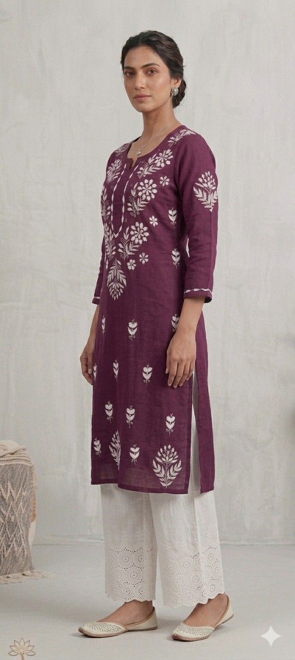 Purple Rayon Chikankari Embroidered Kurta for Women Syed Ali Hamza Chishty