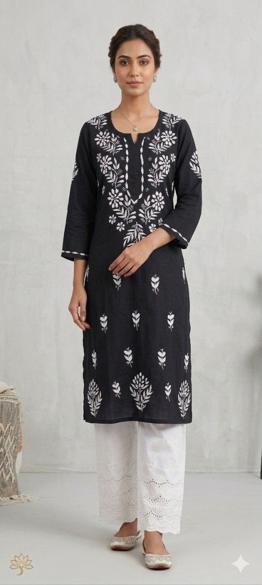 Black Rayon Chikankari Embroidered Kurta for Women