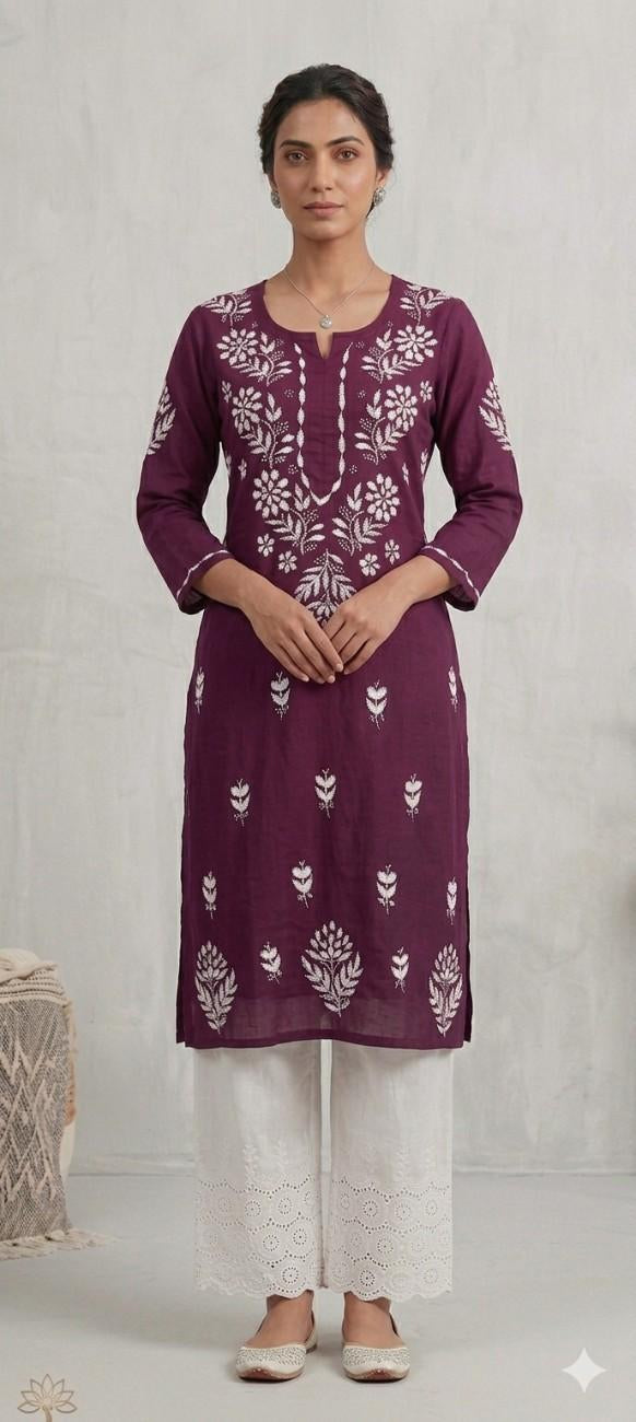 Purple Rayon Chikankari Embroidered Kurta for Women Syed Ali Hamza Chishty