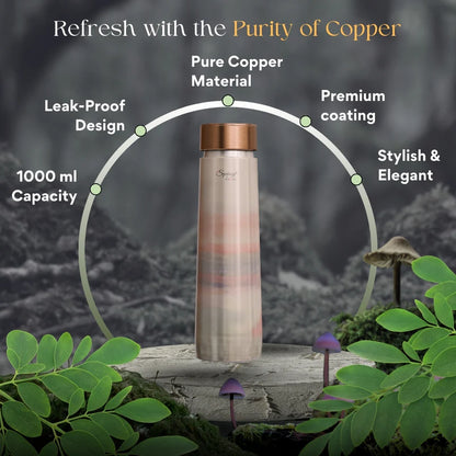 Pure Copper Elegant 1000 ml Premium Coated Water Bottles (Jupiter Pink, 1000 Ml)